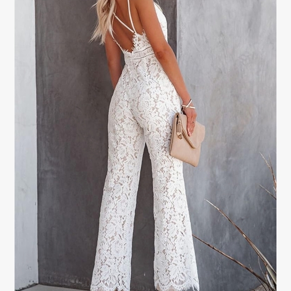 Chic White Lace Jumpsuit - Picture 3 of 5